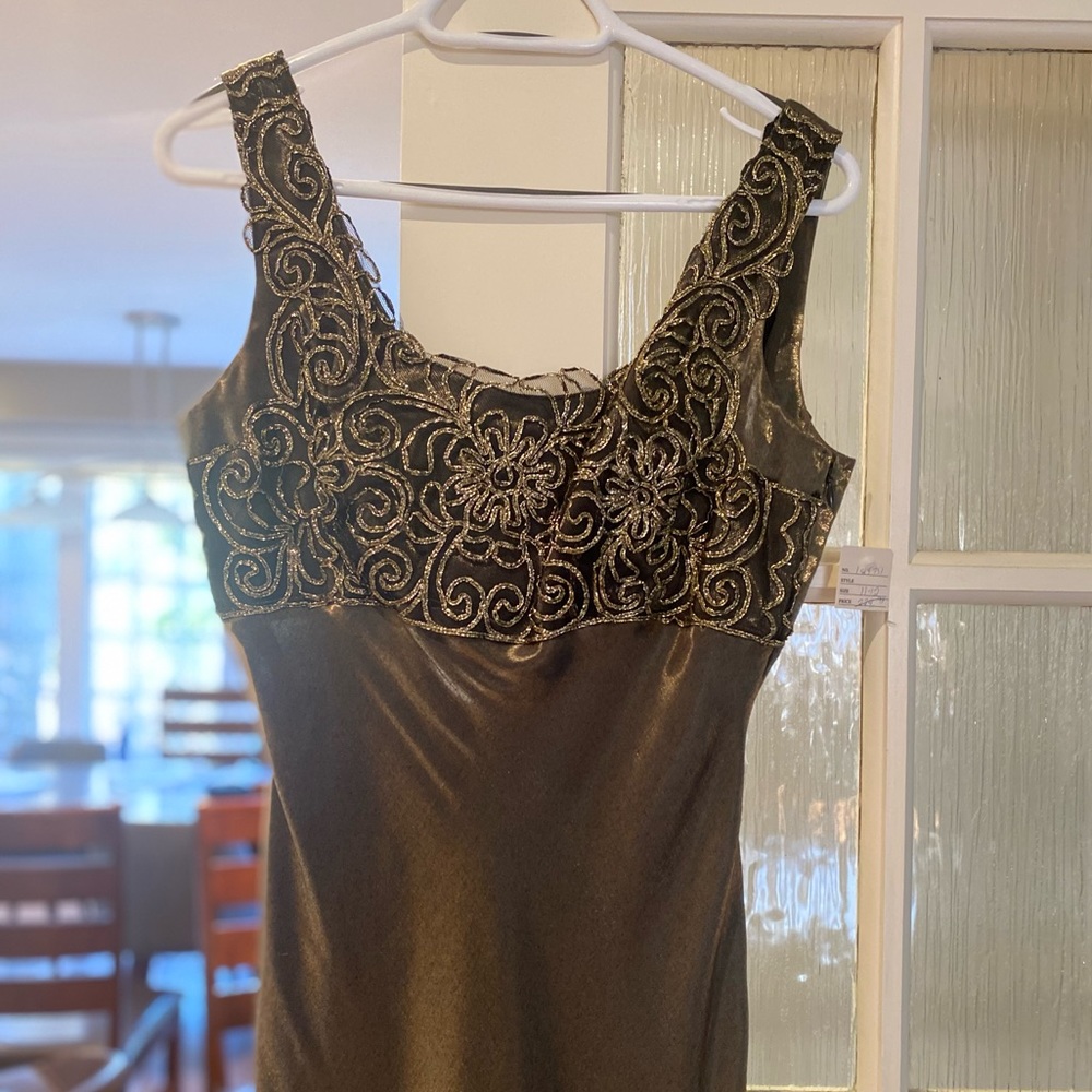 NEW Evening Gown Dress Bronze Satin Gold Lace Grad Size 11/12